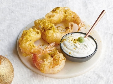 Tempura de scampis, sauce au wasabi