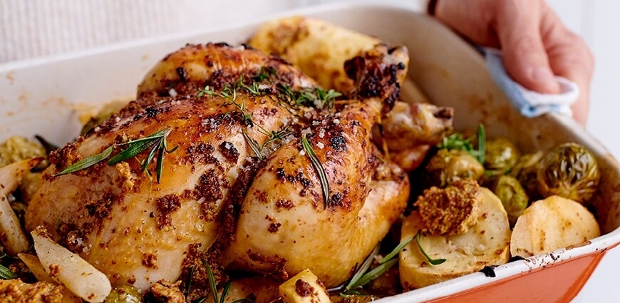  Poulet rôti aux légumes d'hiver et moutarde à l'ancienne