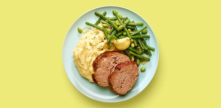  Pain de viande, haricots et purée À l’aise