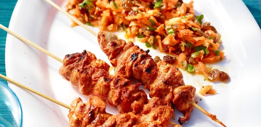  Saté de poulet indien, salade de carottes