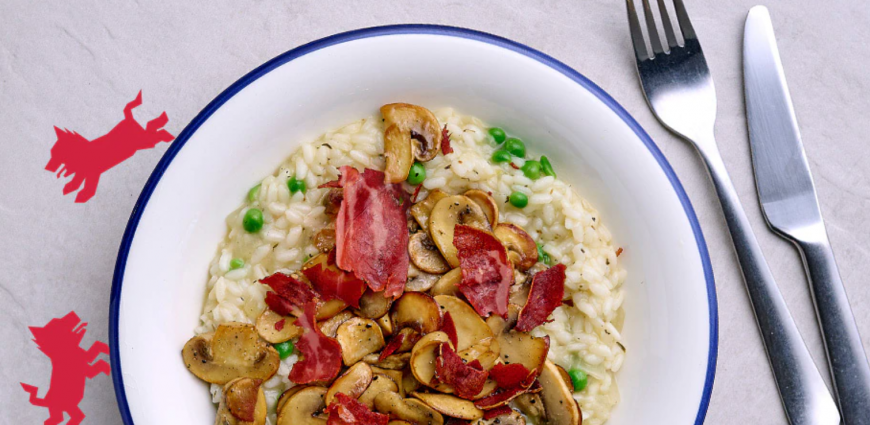 Risotto facile aux champignons et au lard croustillant