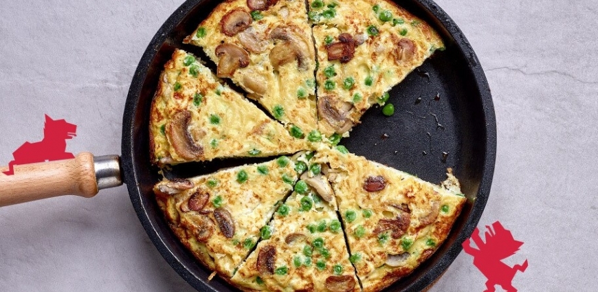 Frittata aux champignons, petits pois et ricotta