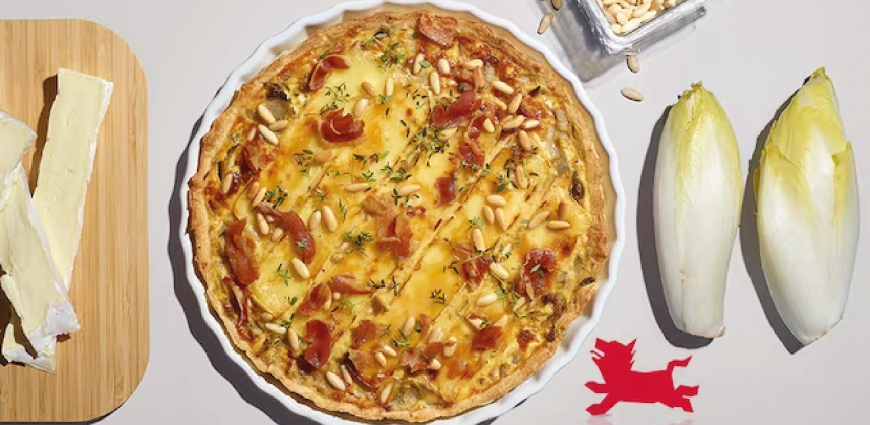 Quiche aux chicons, brie, miel et pancetta