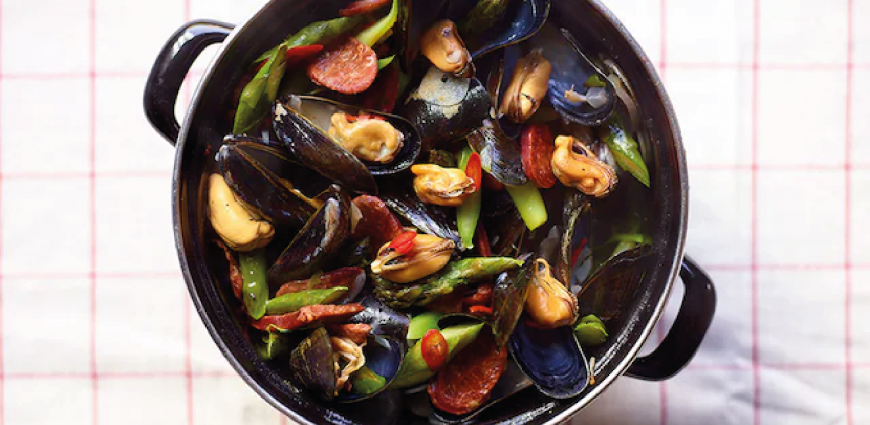  Moules aux asperges vertes et au chorizo