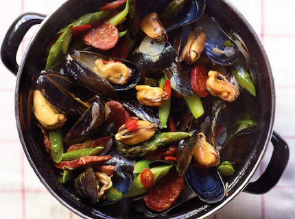  Moules aux asperges vertes et au chorizo