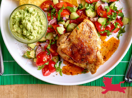 Poulet grillé tex-mex, salsa, guacamole et tortilla chips