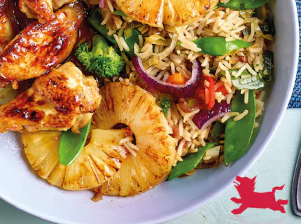 Ailes de poulet caramélisées et riz sauté à l’ananas
