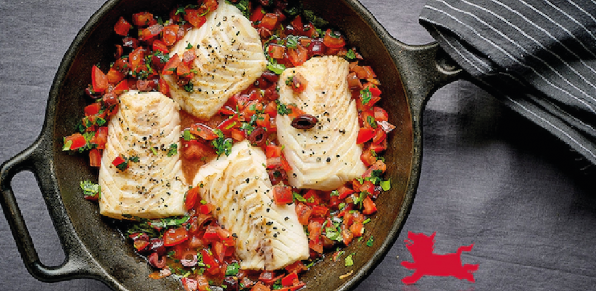 Dos de cabillaud à la salsa de tomates tiède