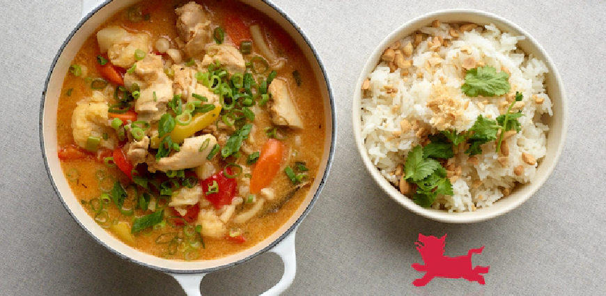 Curry rouge de poulet mariné au yaourt