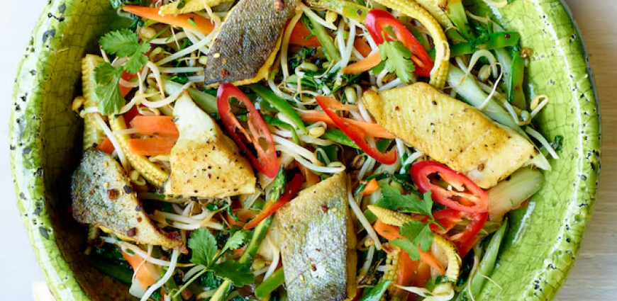 Wok de truite ‬‬‬‬‭et légumes épicés
