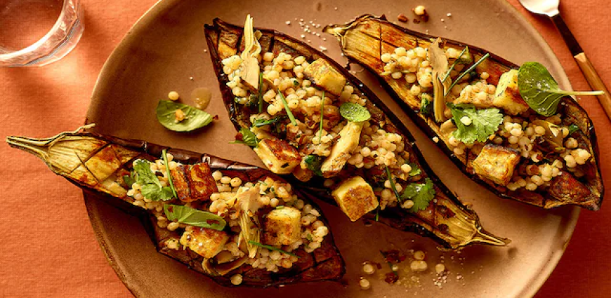 Aubergines farcies au couscous perlé