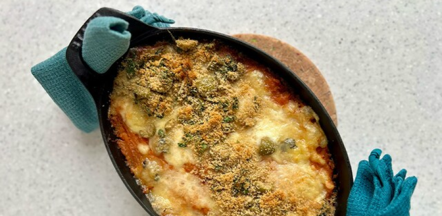 Gratin de risotto et patate douce aux 4 fromages